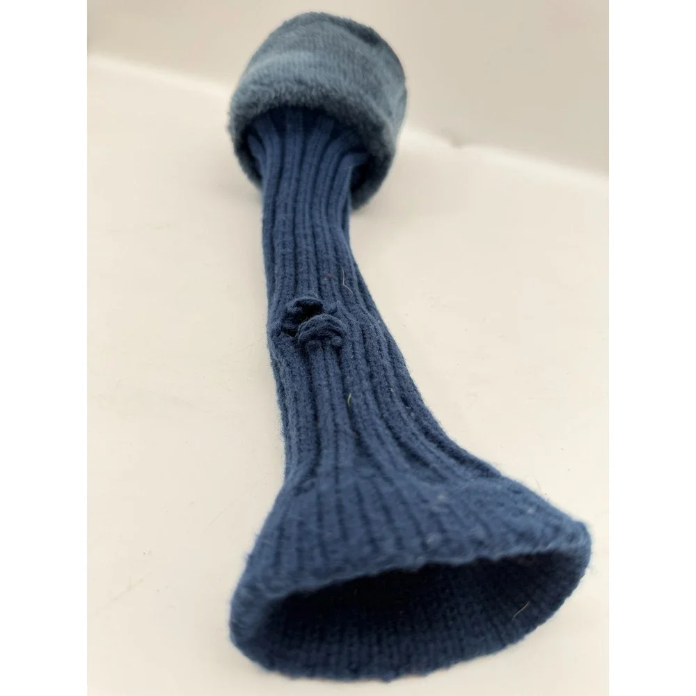Vintage Unbranded Plush Fur 1 Wood Driver Golf Club Headcover Navy Blue Knit